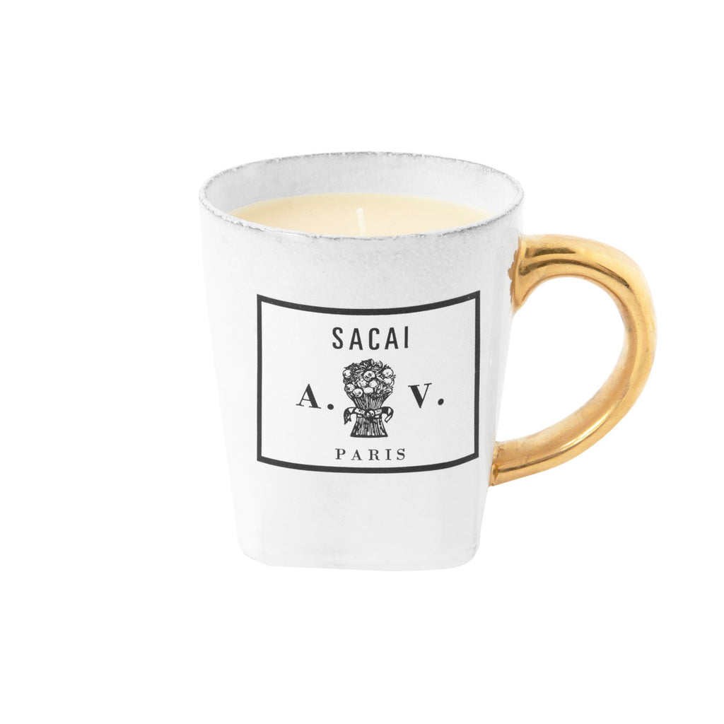 Sacai Scented Candle in Ceramic Pot with Golden Handle - View 1